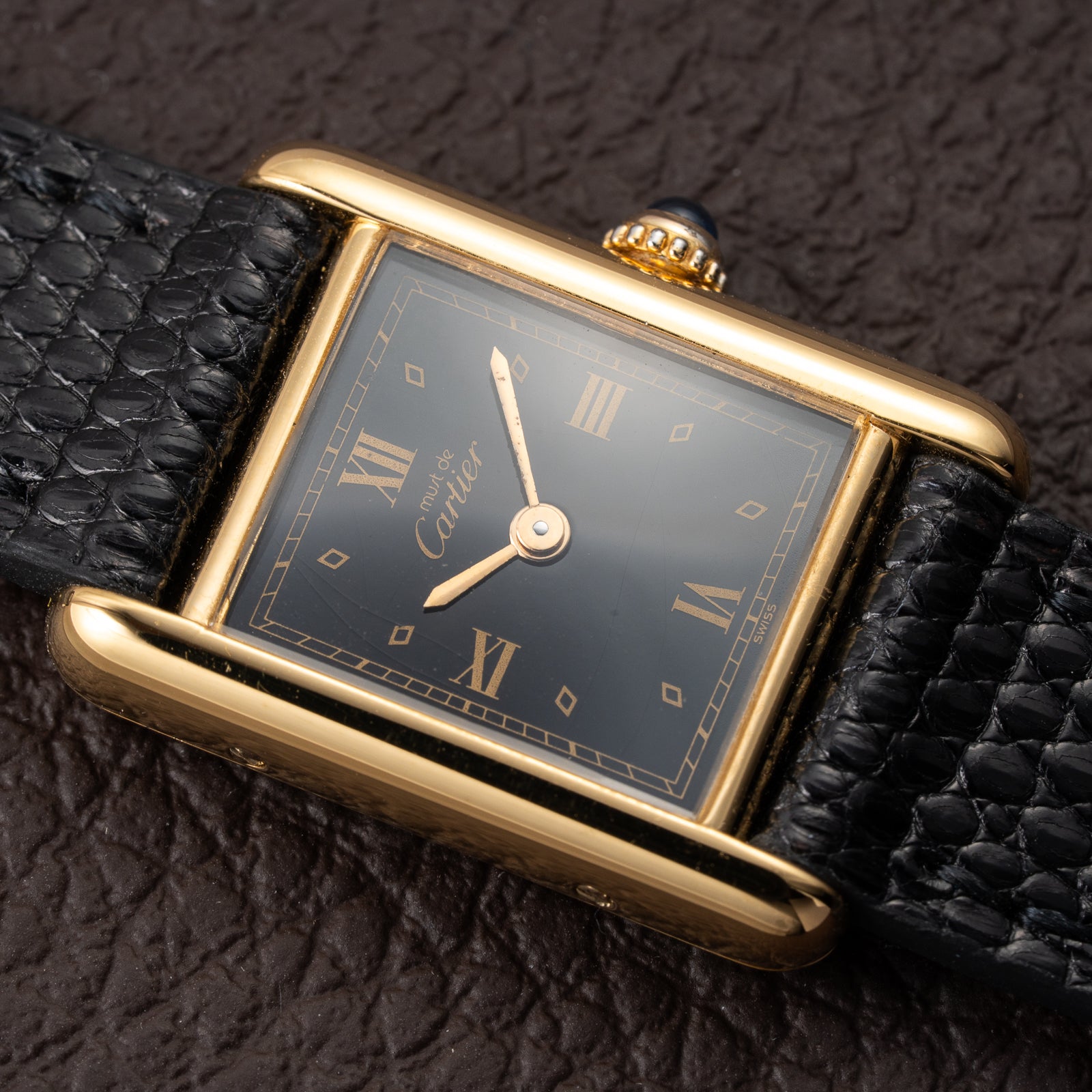 Cartier Tank Must de Art Deco Black Dial Vermeil Ref 5057001 from 1990s