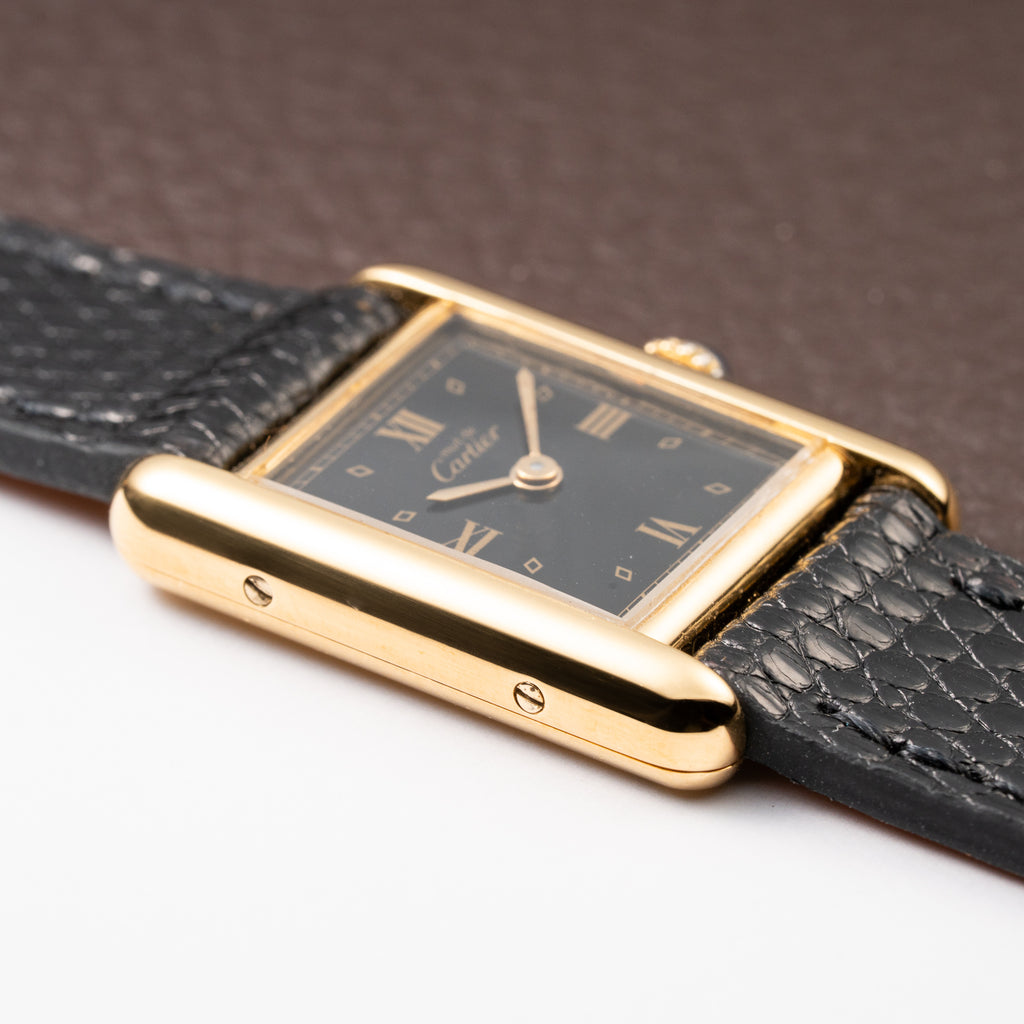 Cartier Tank Must de Art Deco Black Dial Vermeil Ref 5057001 from 1990s