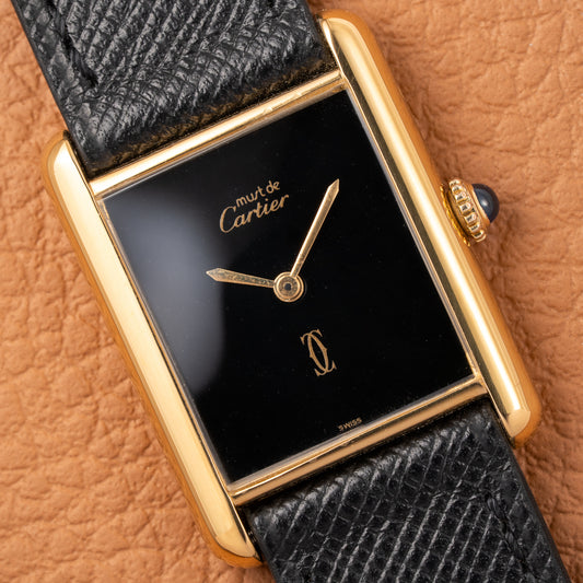 Cartier Tank Must de Black 'Onyx' Dial Vermeil GM from 1990s