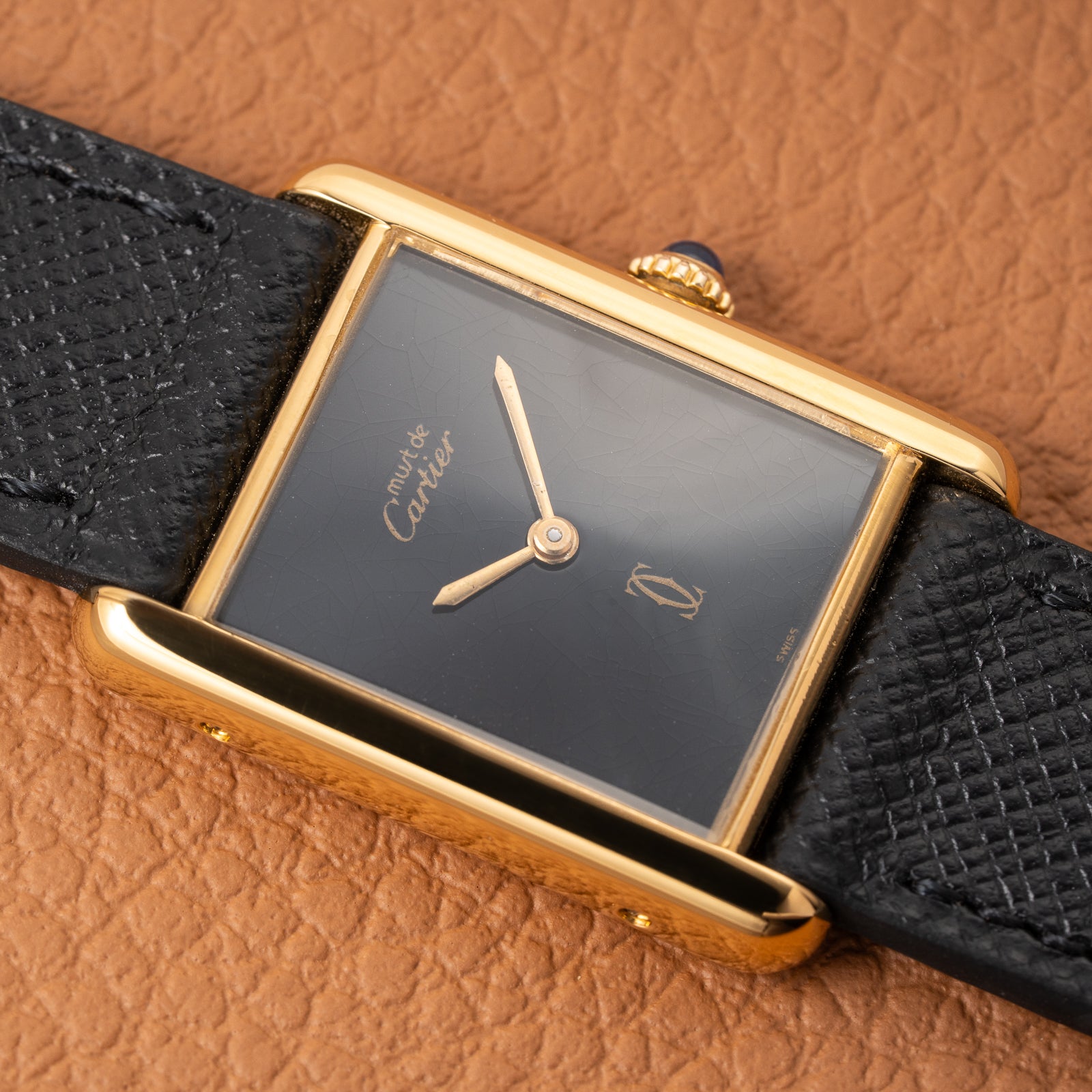 Cartier Tank Must de Black 'Onyx' Dial Vermeil GM from 1990s