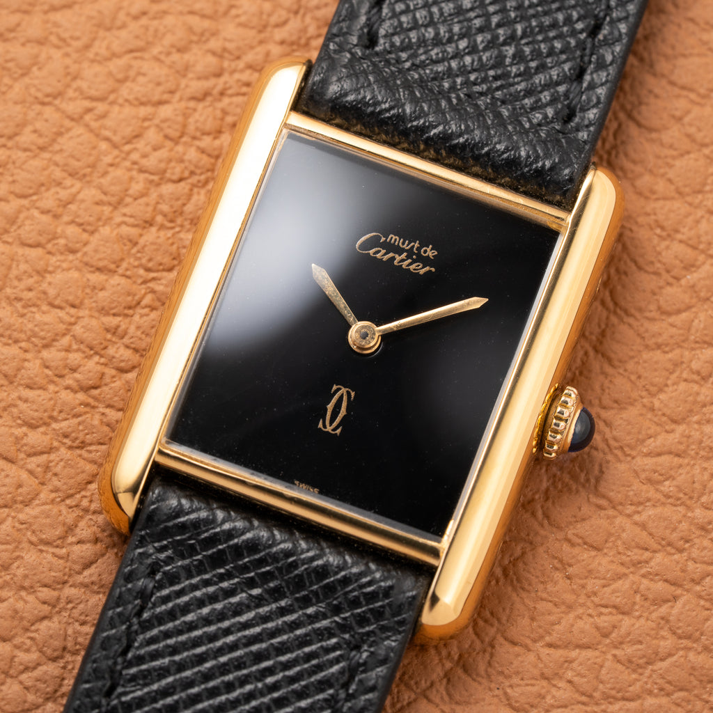 Cartier Tank Must de Black 'Onyx' Dial Vermeil GM from 1990s