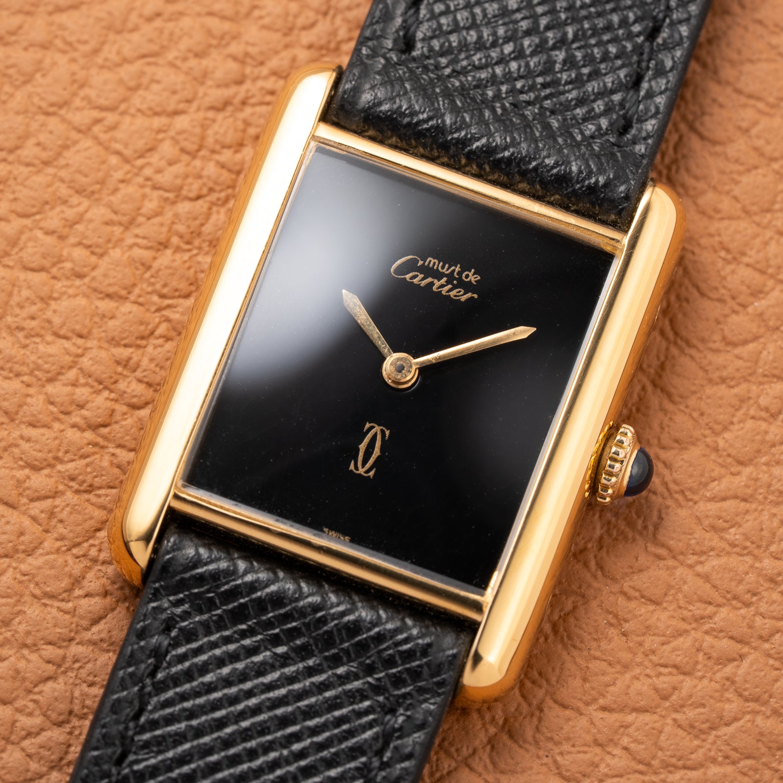 Cartier Tank Must de Black 'Onyx' Dial Vermeil GM from 1990s
