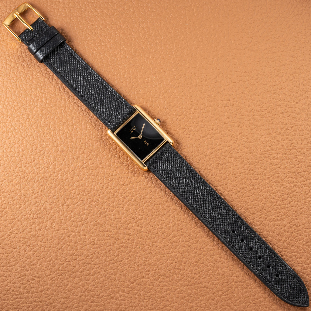Cartier Tank Must de Black 'Onyx' Dial Vermeil GM from 1990s