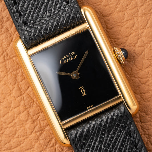 Cartier Tank Must de Black 'onyx' Dial Vermeil PM 1980s