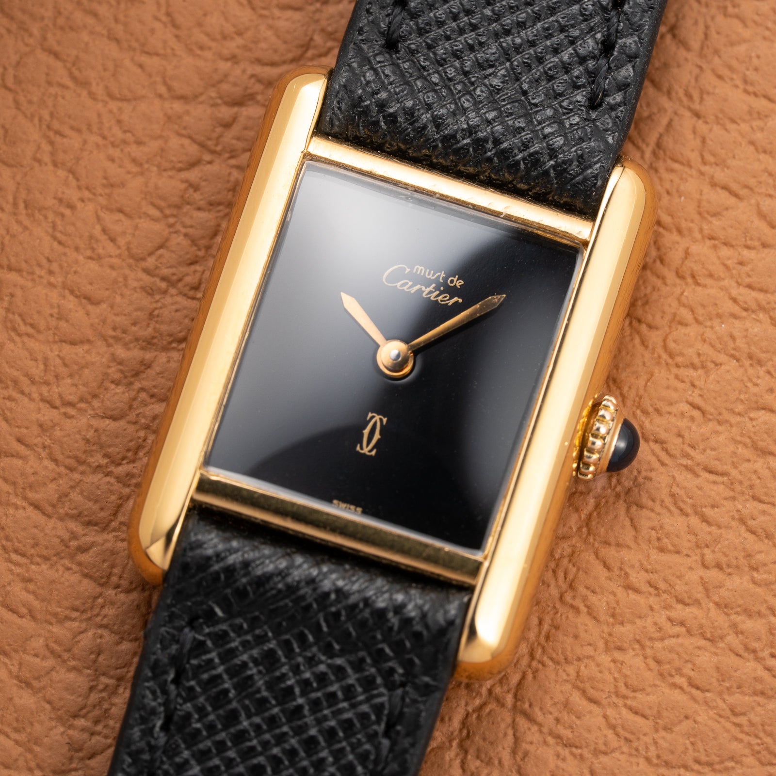 Cartier Tank Must de Black 'onyx' Dial Vermeil PM 1980s