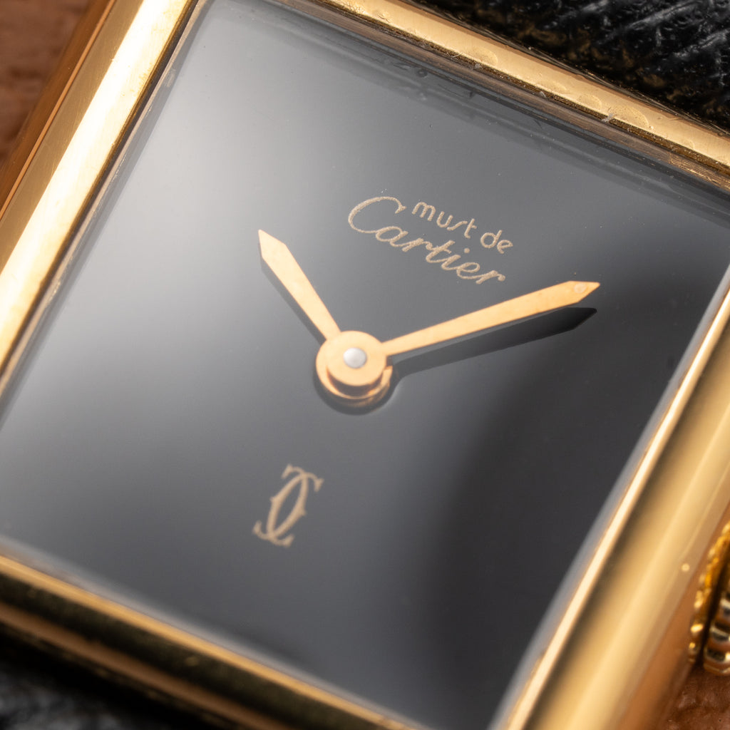 Cartier Tank Must de Black 'onyx' Dial Vermeil PM 1980s