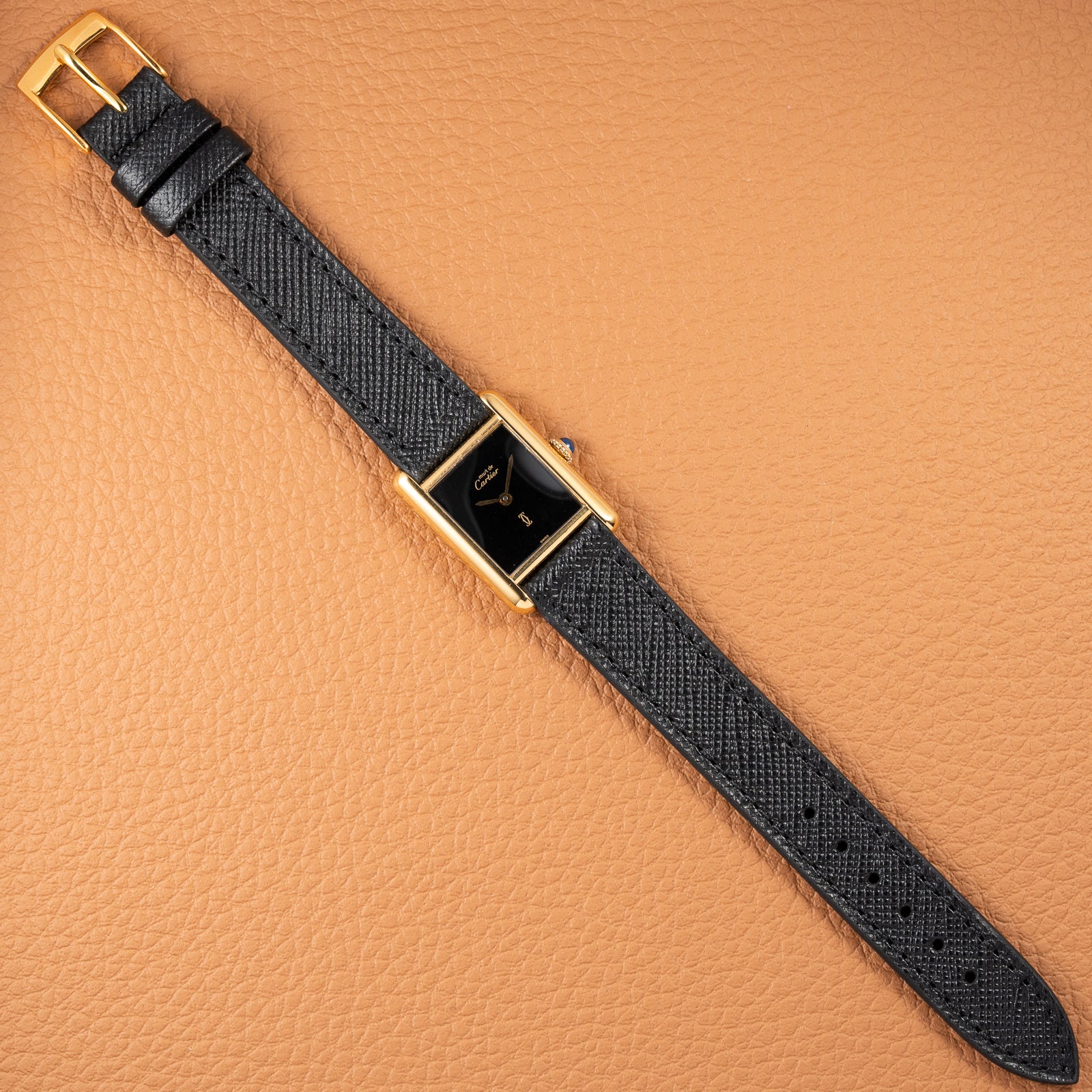 Cartier Tank Must de Black 'onyx' Dial Vermeil PM 1980s