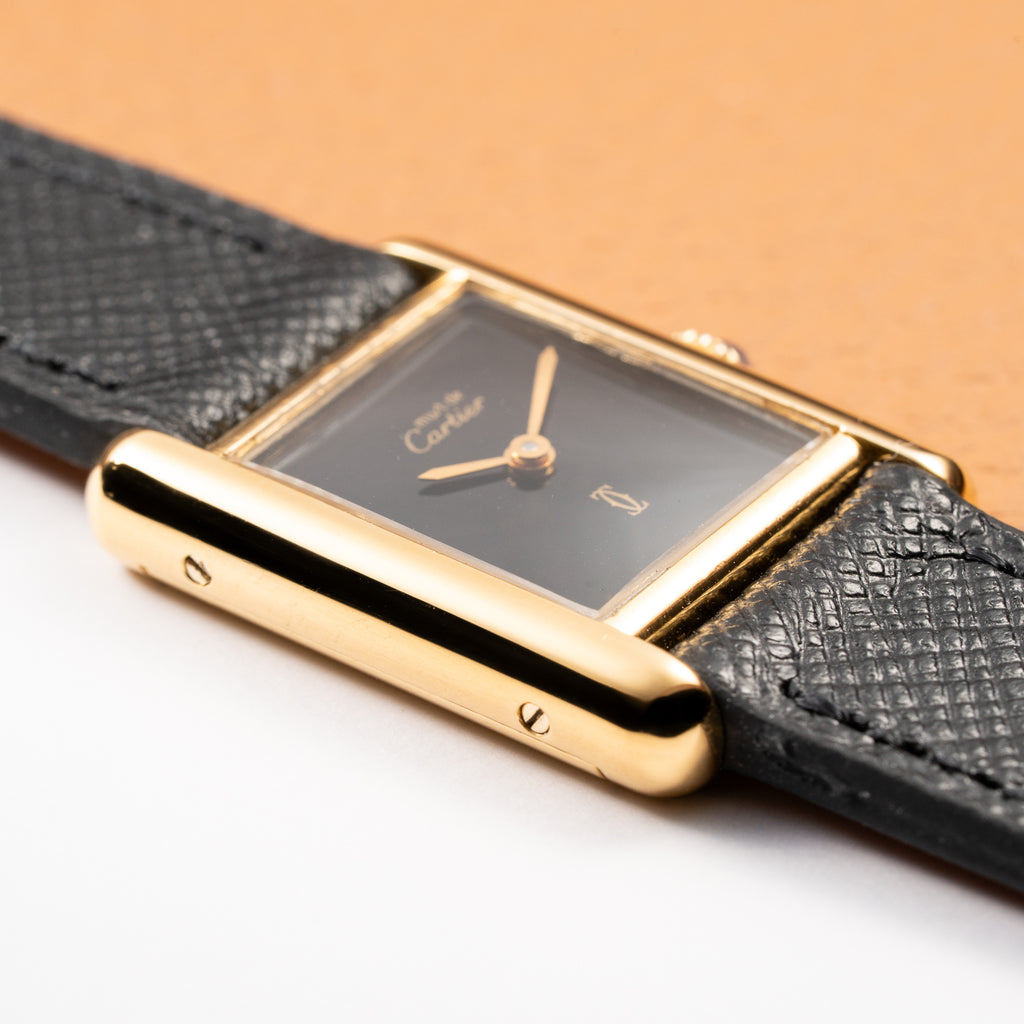Cartier Tank Must de Black 'onyx' Dial Vermeil PM 1980s