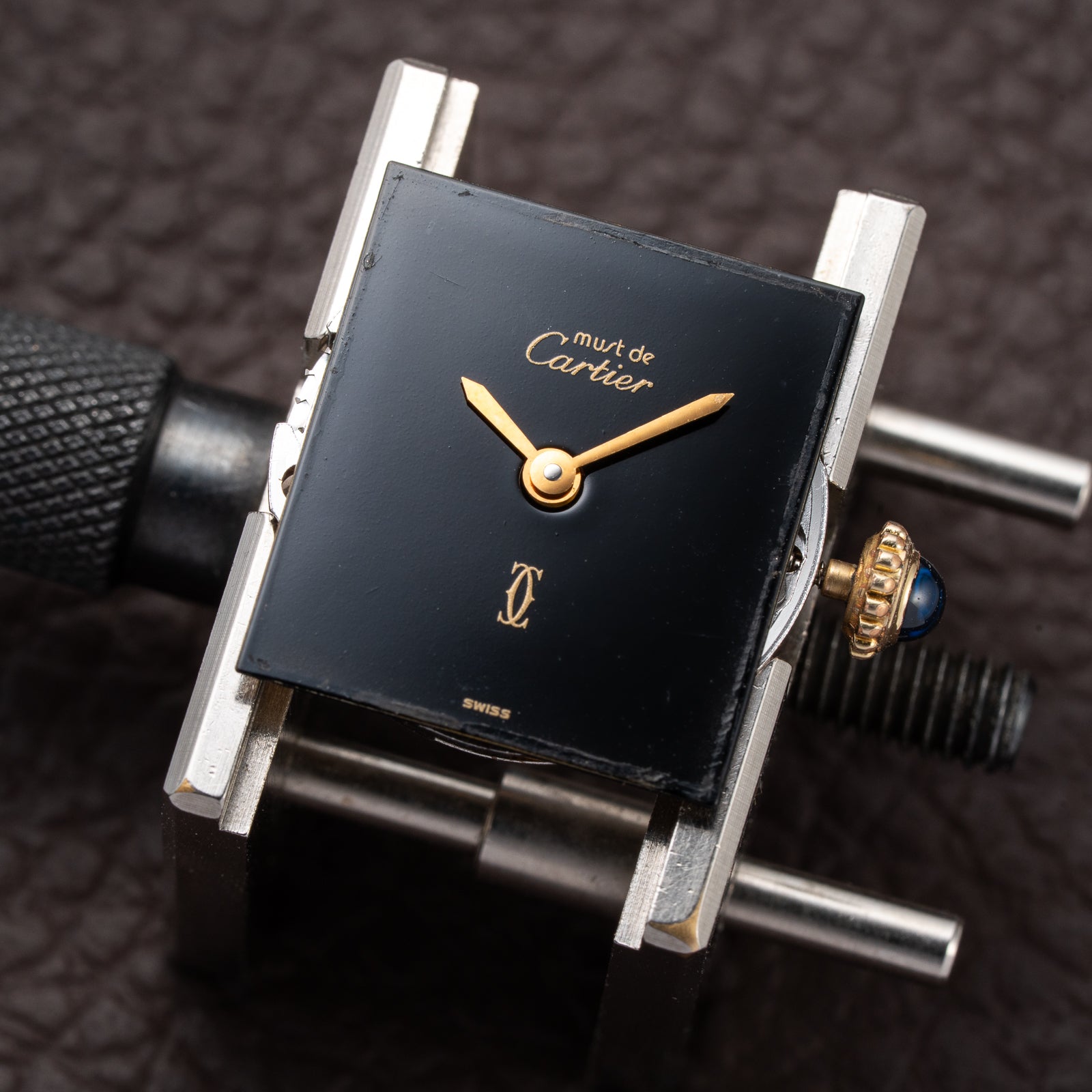 Cartier Tank Must de Black 'onyx' Dial Vermeil PM 1980s