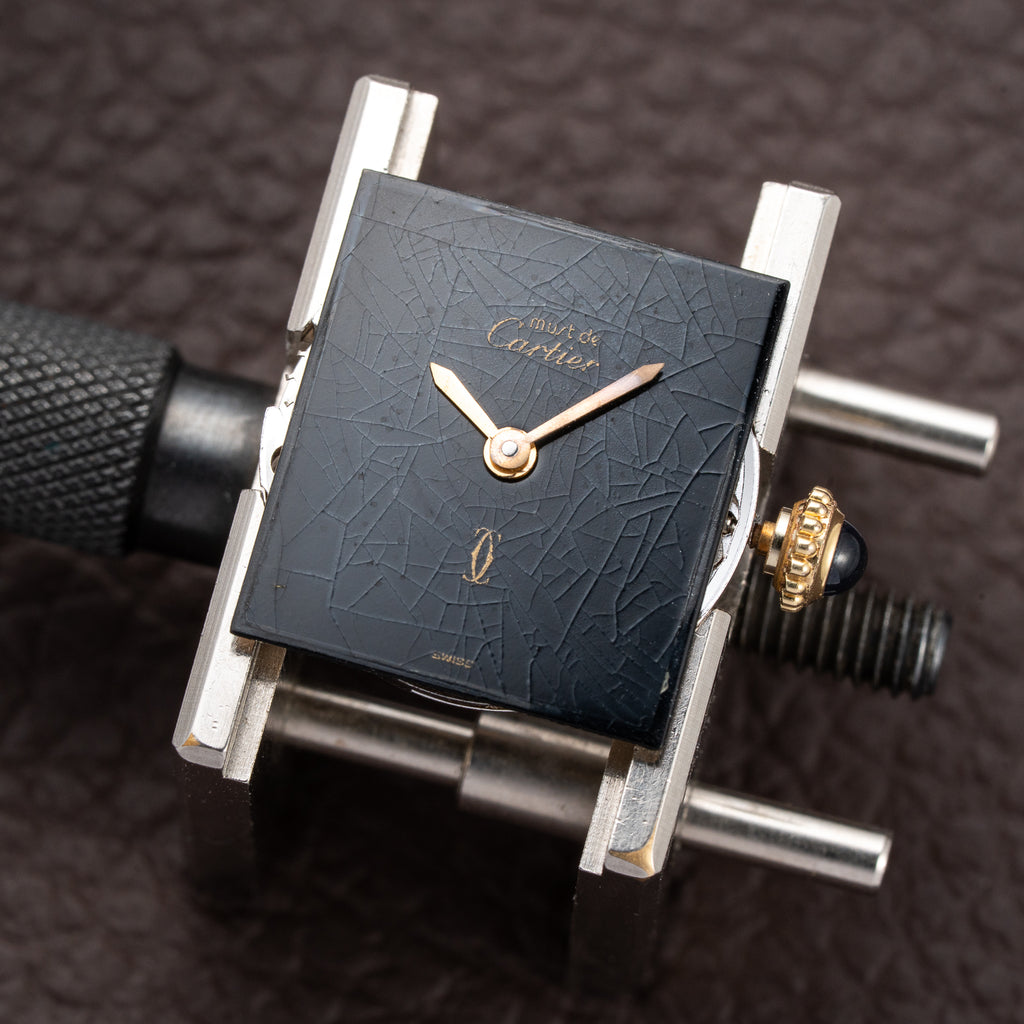 Cartier Tank Must de Black 'Onyx' Dial Vermeil PM Full Set from 1980