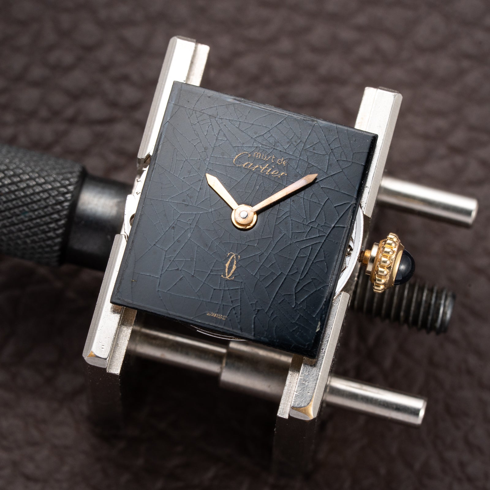 Cartier Tank Must de Black 'Onyx' Dial Vermeil PM Full Set from 1980