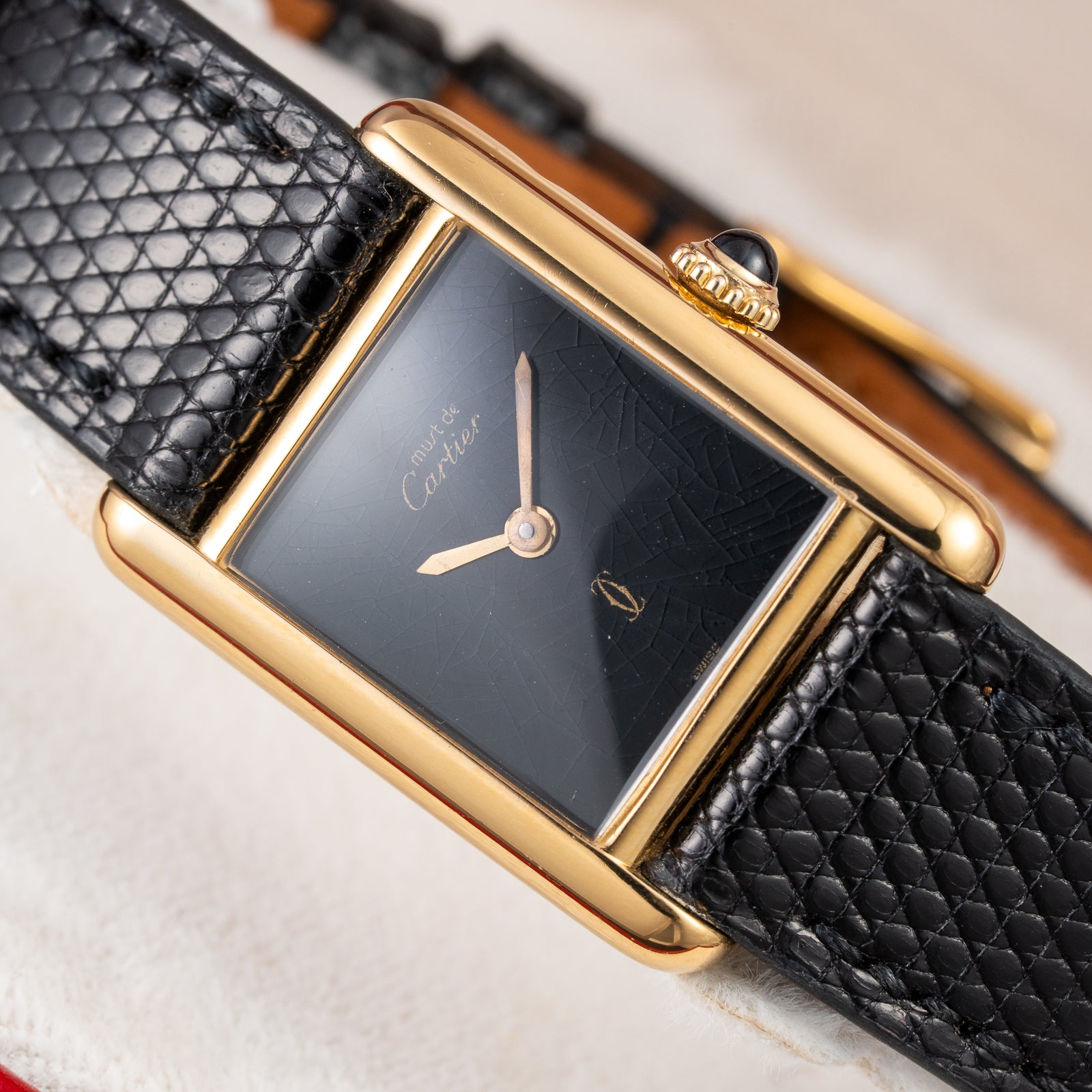 Cartier Tank Must de Black 'Onyx' Dial Vermeil PM Full Set from 1980