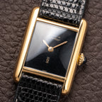 Cartier Tank Must de Black 'Onyx' Dial Vermeil PM Full Set from 1980