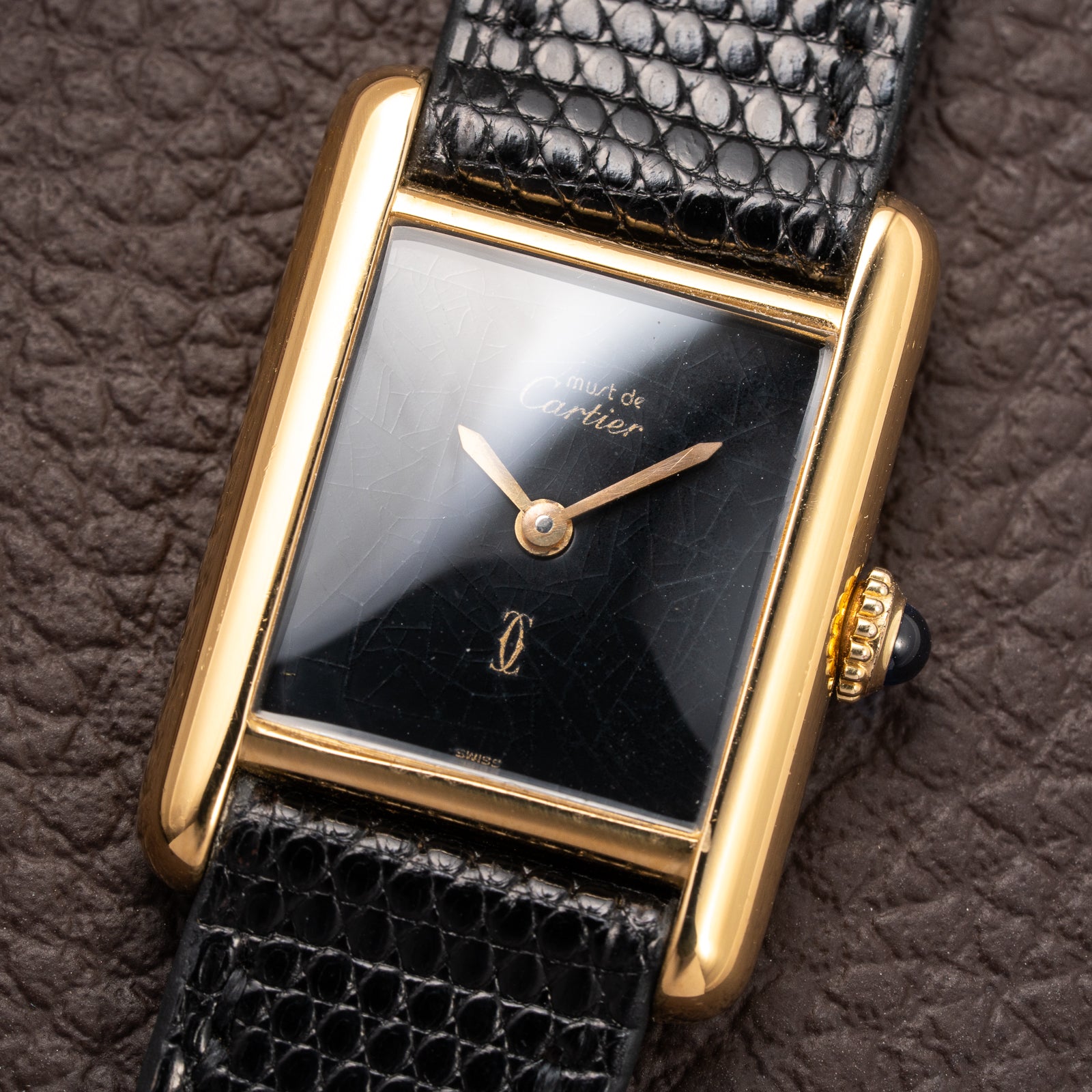 Cartier Tank Must de Black 'Onyx' Dial Vermeil PM Full Set from 1980