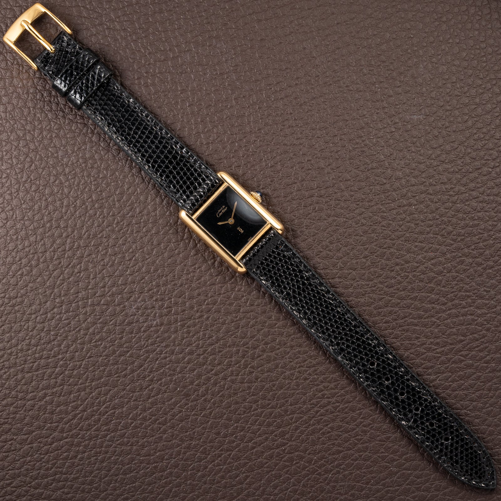 Cartier Tank Must de Black 'Onyx' Dial Vermeil PM Full Set from 1980