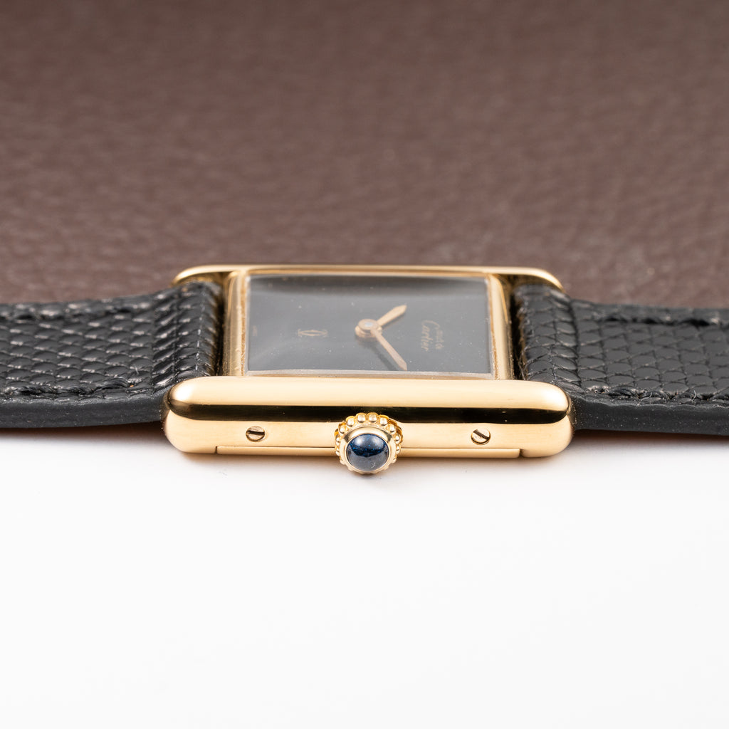 Cartier Tank Must de Black 'Onyx' Dial Vermeil PM Full Set from 1980