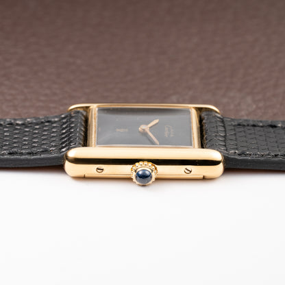 Cartier Tank Must de Black 'Onyx' Dial Vermeil PM Full Set from 1980