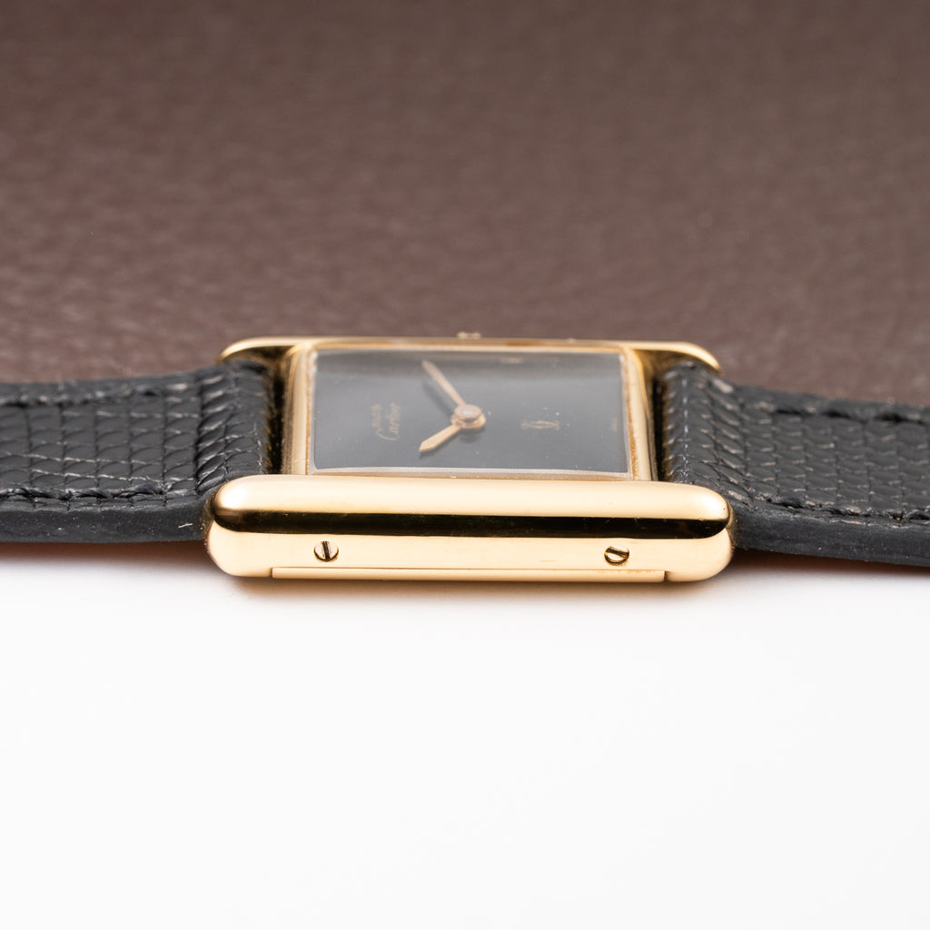 Cartier Tank Must de Black 'Onyx' Dial Vermeil PM Full Set from 1980