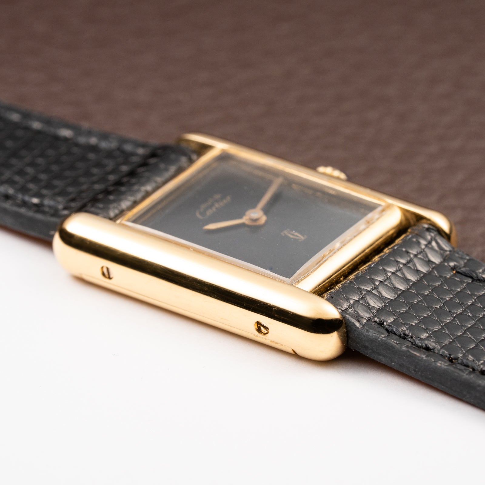 Cartier Tank Must de Black 'Onyx' Dial Vermeil PM Full Set from 1980