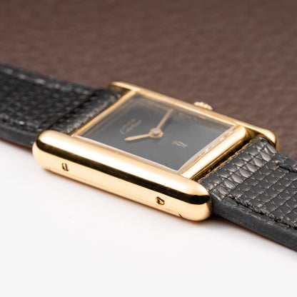 Cartier Tank Must de Black 'Onyx' Dial Vermeil PM Full Set from 1980