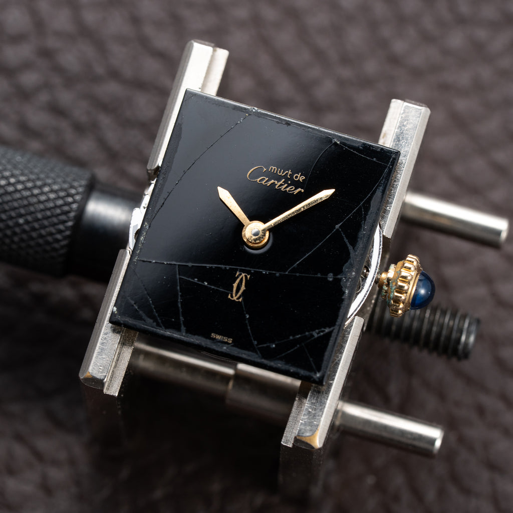Cartier Tank Must de Black Dial Vermeil PM Full Set from 1997