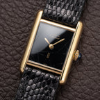 Cartier Tank Must de Black Dial Vermeil PM Full Set from 1997