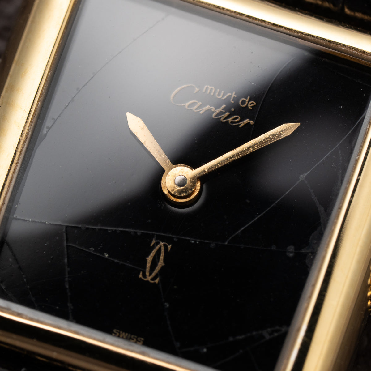 Cartier Tank Must de Black Dial Vermeil PM Full Set from 1997