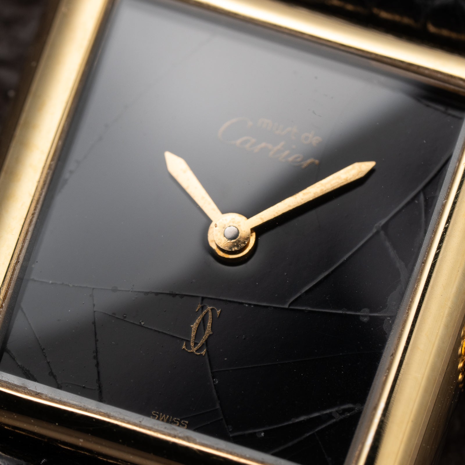 Cartier Tank Must de Black Dial Vermeil PM Full Set from 1997