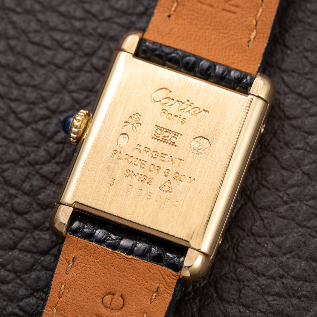 Cartier Tank Must de Black Dial Vermeil PM Full Set from 1997
