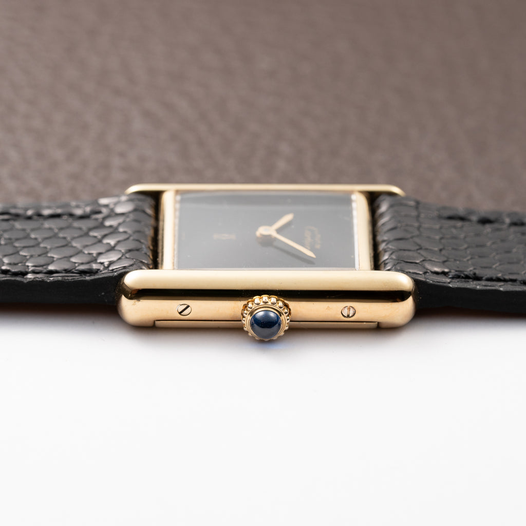 Cartier Tank Must de Black Dial Vermeil PM Full Set from 1997