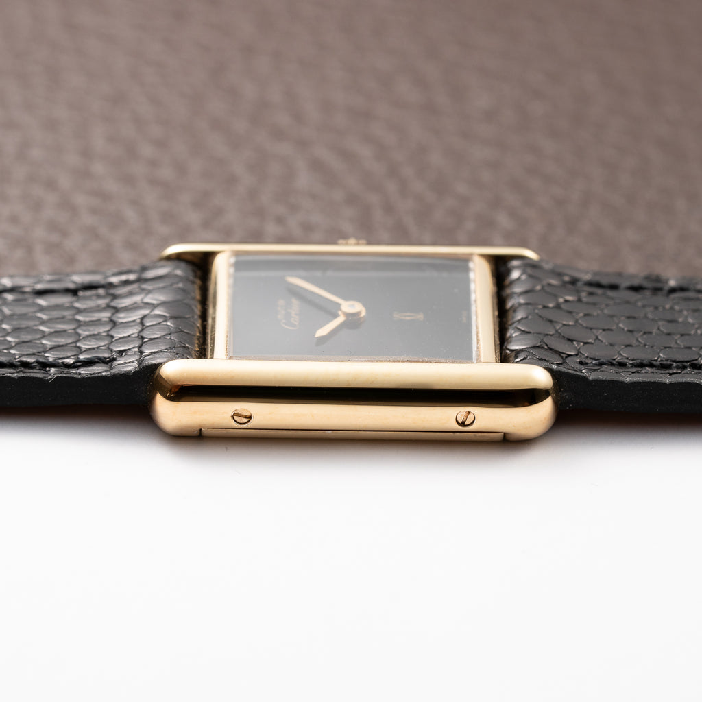 Cartier Tank Must de Black Dial Vermeil PM Full Set from 1997