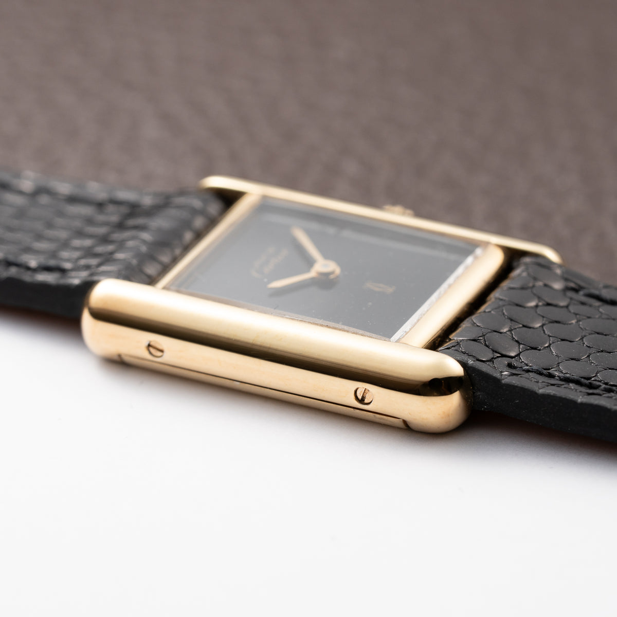 Cartier Tank Must de Black Dial Vermeil PM Full Set from 1997