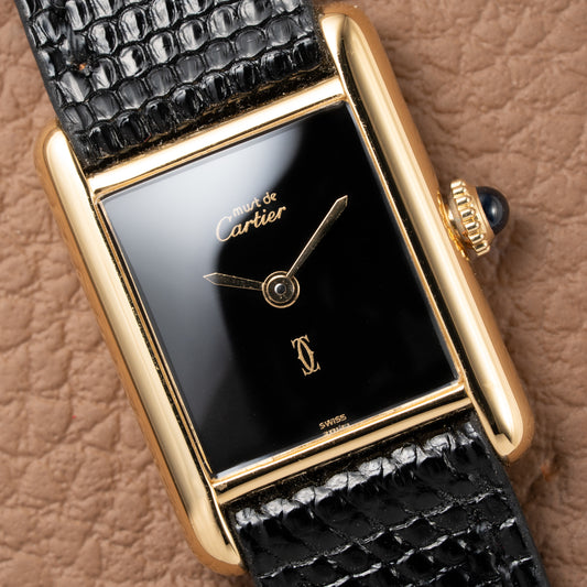 Cartier Tank Must de Vermeil Black 'onyx' Dial PM 1980s