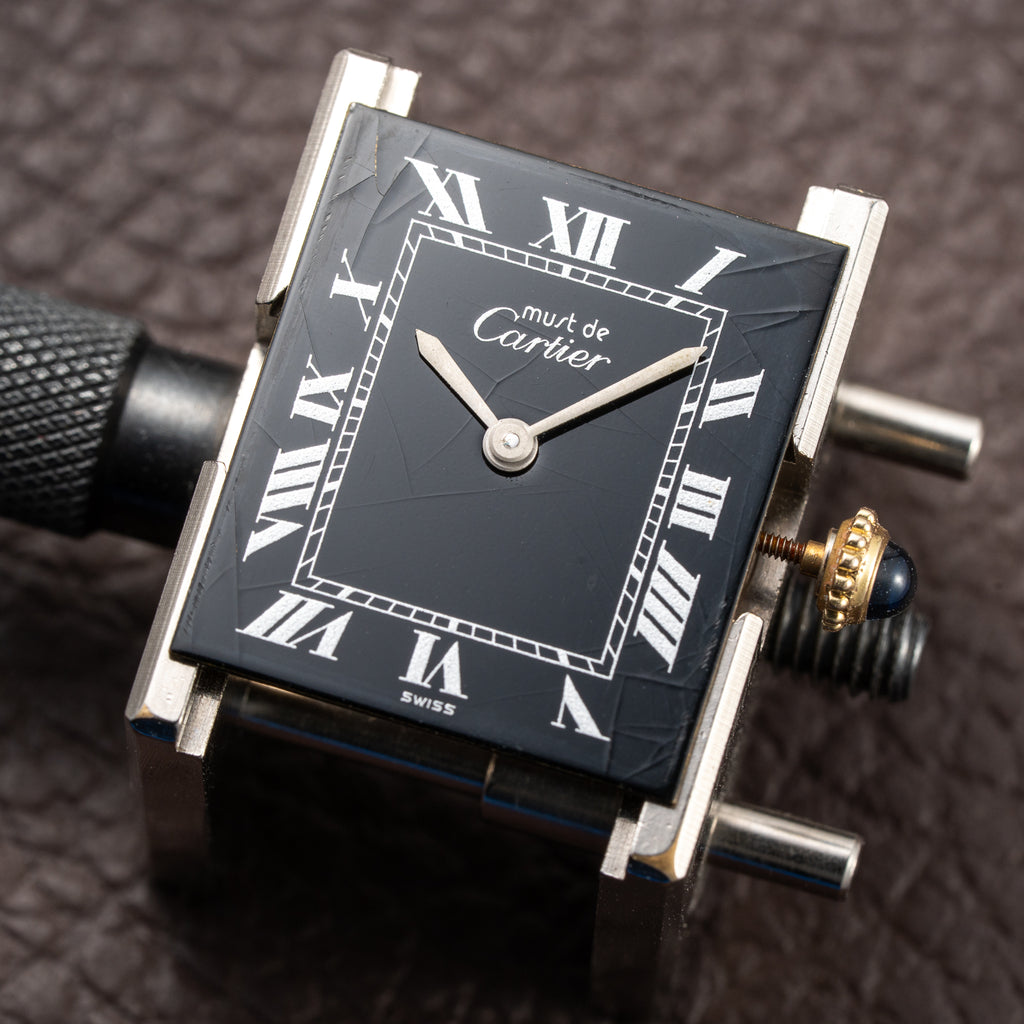 Cartier Tank Must de Black Roman Vermeil GM from 1980s