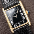 Cartier Tank Must de Black Roman Vermeil GM from 1980s