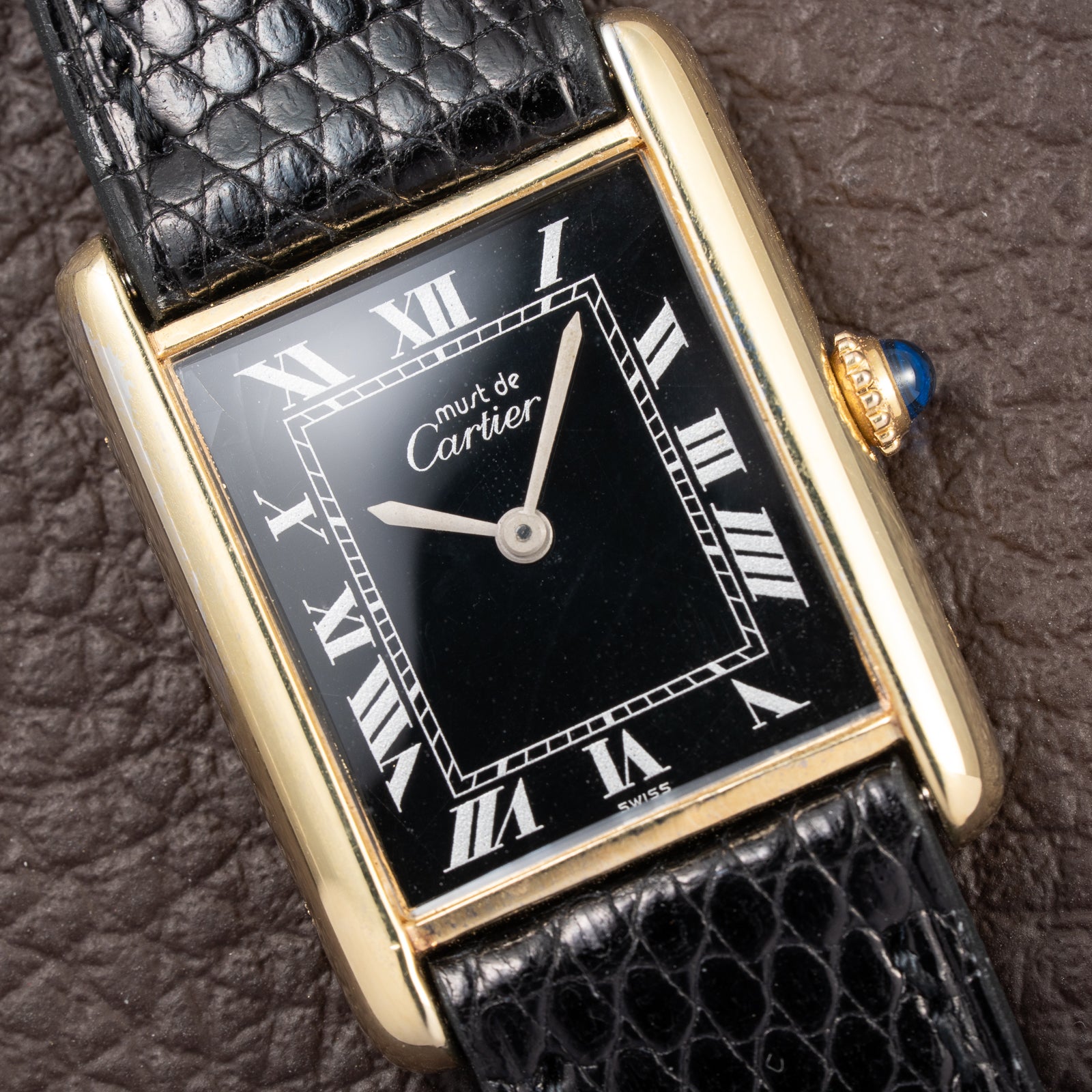 Cartier Tank Must de Black Roman Vermeil GM from 1980s