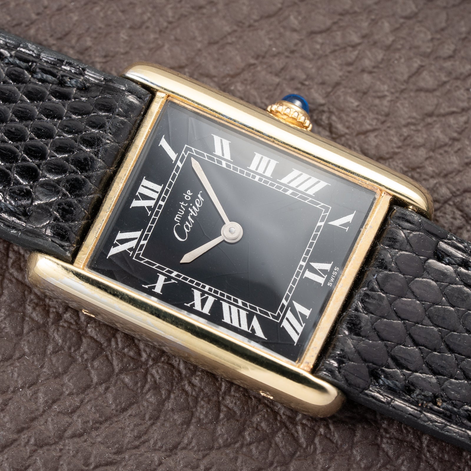 Cartier Tank Must de Black Roman Vermeil GM from 1980s