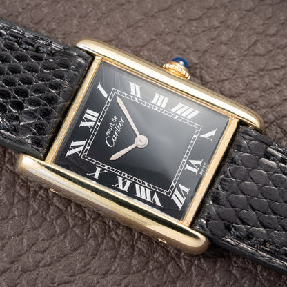 Cartier Tank Must de Black Roman Vermeil GM from 1980s