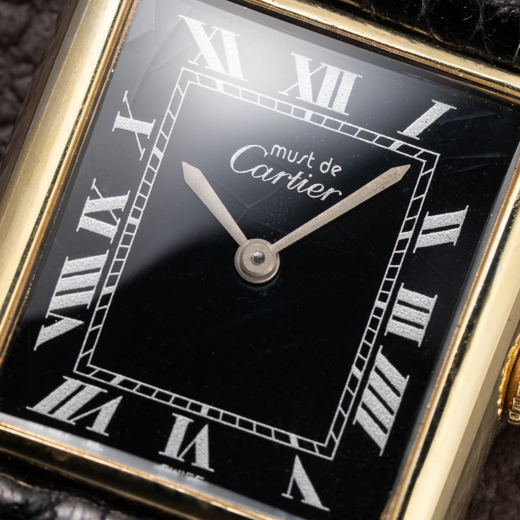 Cartier Tank Must de Black Roman Vermeil GM from 1980s