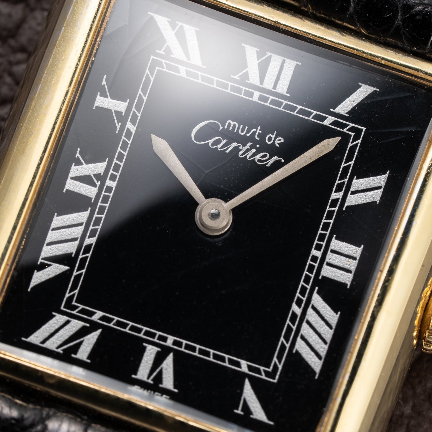 Cartier Tank Must de Black Roman Vermeil GM from 1980s