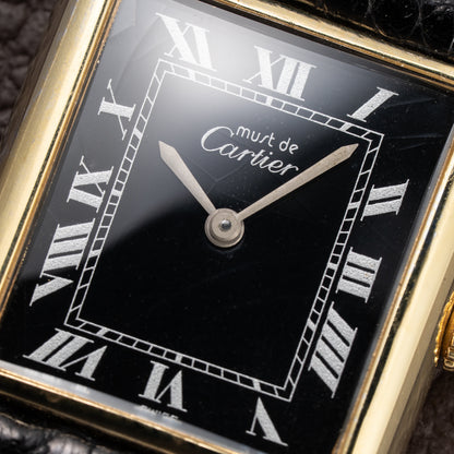 Cartier Tank Must de Black Roman Vermeil GM from 1980s