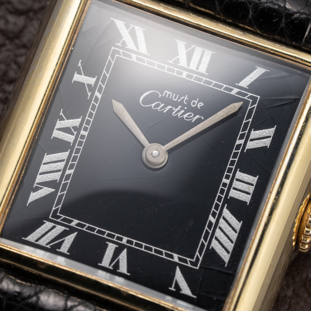 Cartier Tank Must de Black Roman Vermeil GM from 1980s