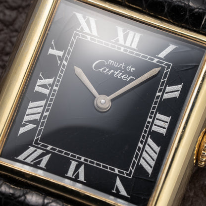 Cartier Tank Must de Black Roman Vermeil GM from 1980s