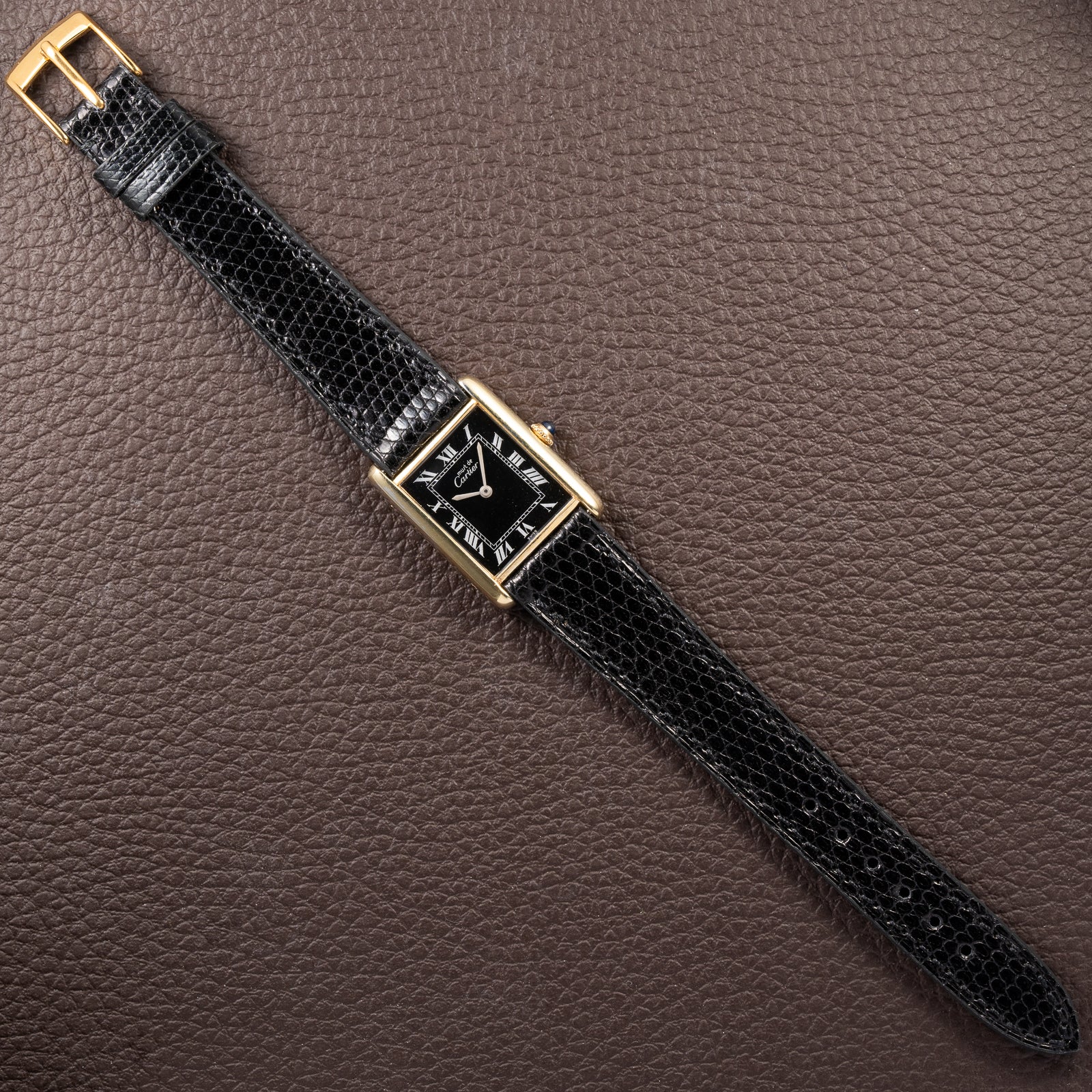 Cartier Tank Must de Black Roman Vermeil GM from 1980s