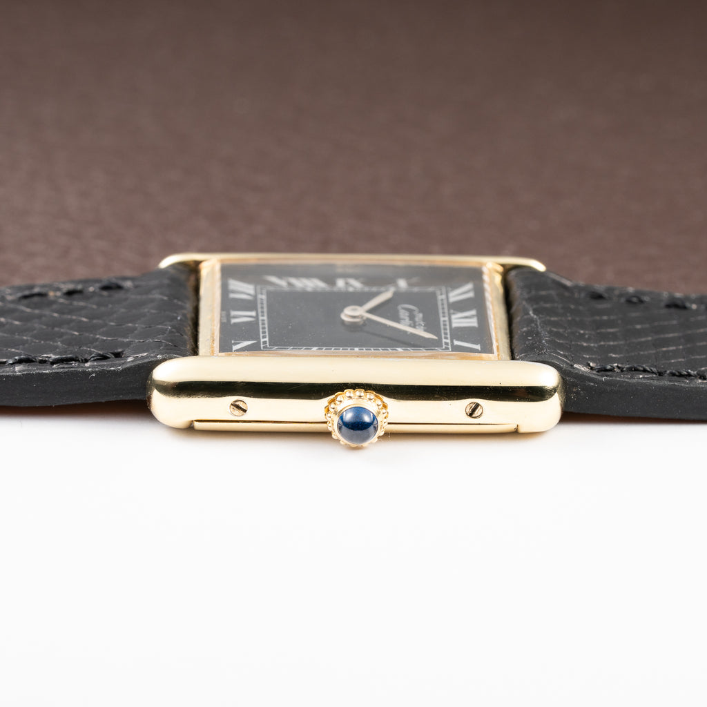 Cartier Tank Must de Black Roman Vermeil GM from 1980s