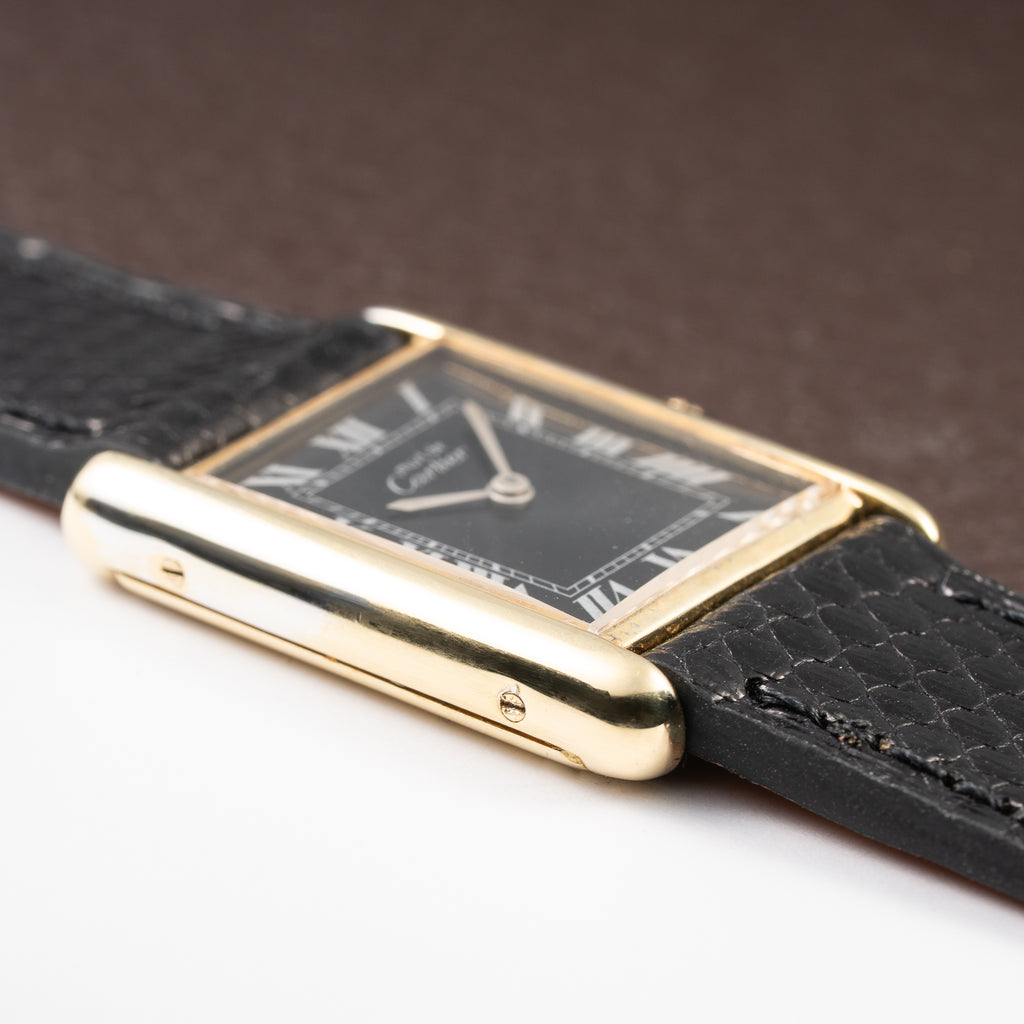 Cartier Tank Must de Black Roman Vermeil GM from 1980s