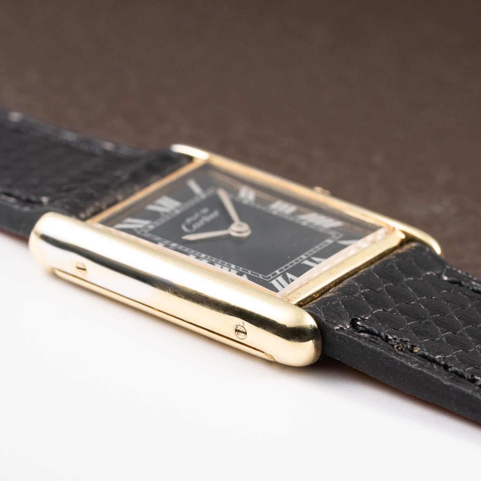 Cartier Tank Must de Black Roman Vermeil GM from 1980s