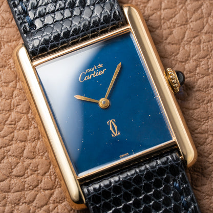 Cartier Tank Must de Lapis Lazuli Dial Vermeil GM 1980s