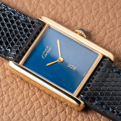 Cartier Tank Must de Lapis Lazuli Dial Vermeil GM 1980s