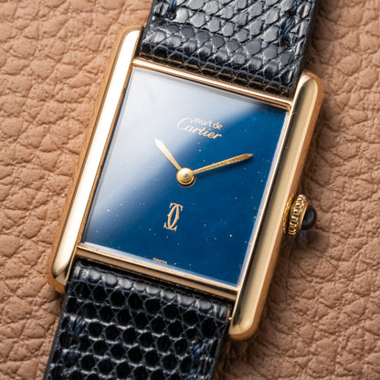 Cartier Tank Must de Lapis Lazuli Dial Vermeil GM 1980s